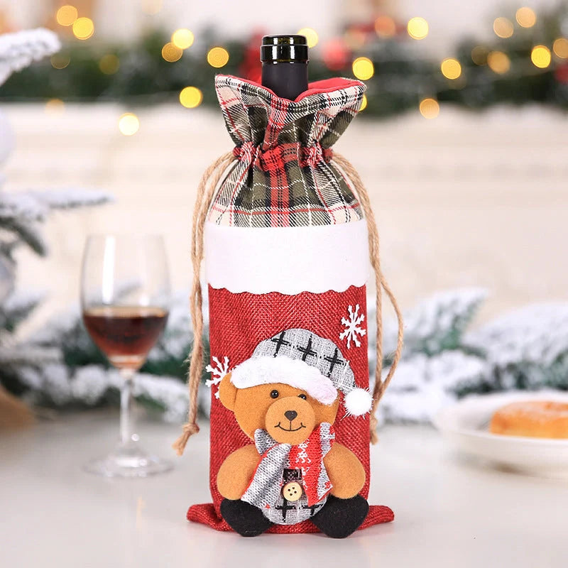 Festive Christmas wine bottle socks in vibrant holiday designs