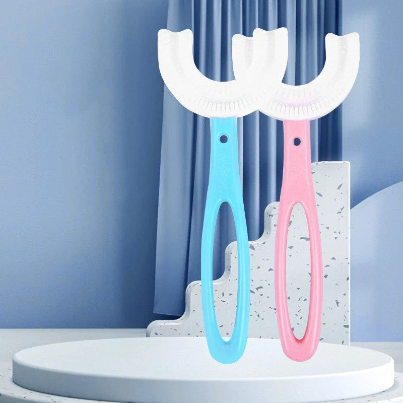 Children's U-shaped Food Grade Soft Rubber Toothbrush in various colours for effective dental care
