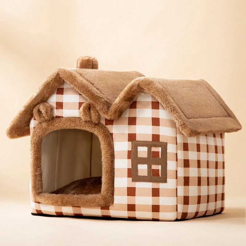 Cozy Pet Cave: Foldable plush dog house with warm removable cushion in various color options