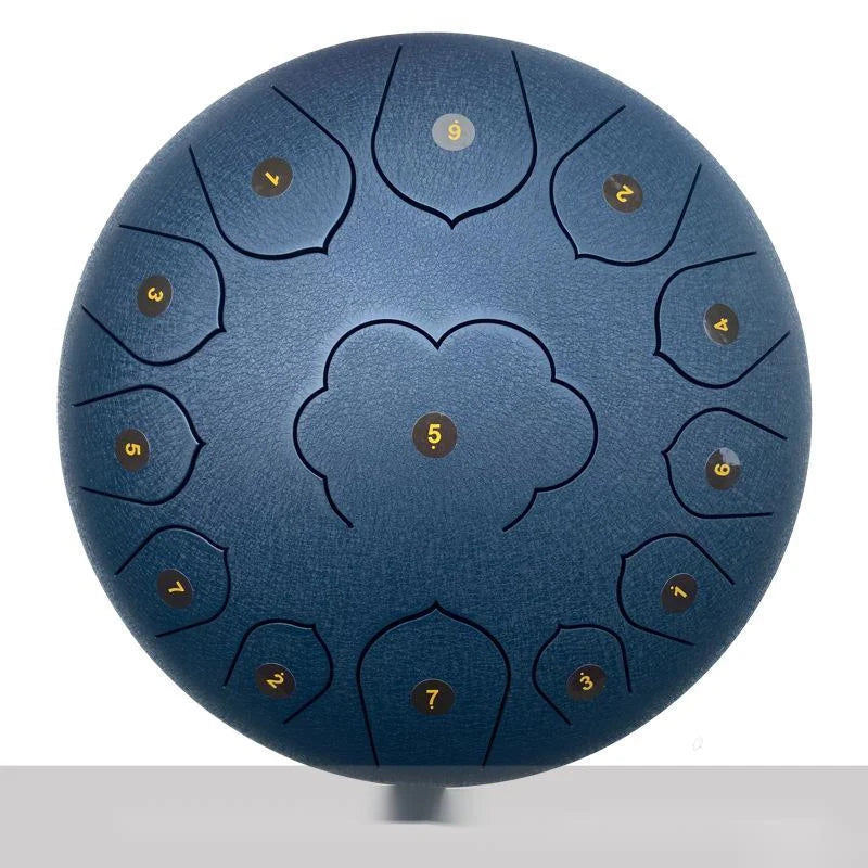 12-inch 13-tone ethereal drum in vibrant colours including Chinese red, lavender, and navy blue