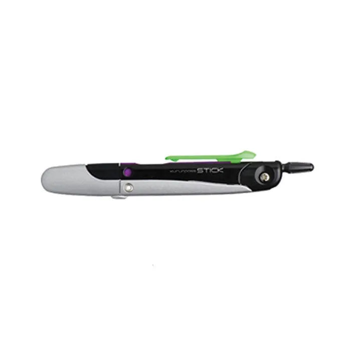 Blue automatic pen with built-in compass showing protective cap and 122mm length