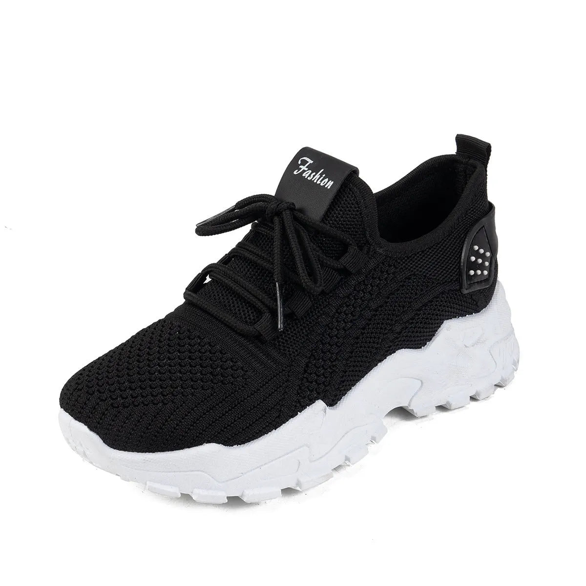 Women's white Flyknit mesh casual sports shoes with flat heel and lace-up front on a neutral background.