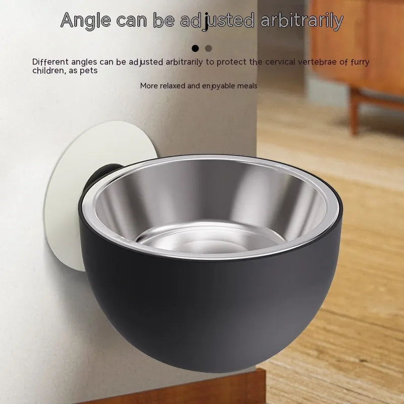 Magnetic pet bowl cat and dog feeder with stainless steel inner, white colour, on floor
