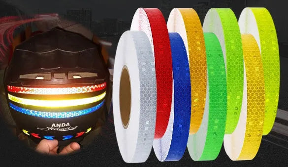 Reflective stripe roll in grass green, 8 metres length, crystal lattice pattern for motorcycle night safety
