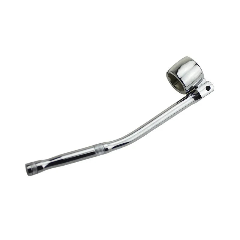 22mm hexagonal chrome-plated oxygen sensor removal socket wrench on a workshop bench.