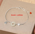 Women's Hetian jade bracelet in 925 silver with peace buckle charm, geometric Chinese style design