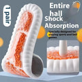 Orange men's sports insole with soft bottom and PU construction on a plain background