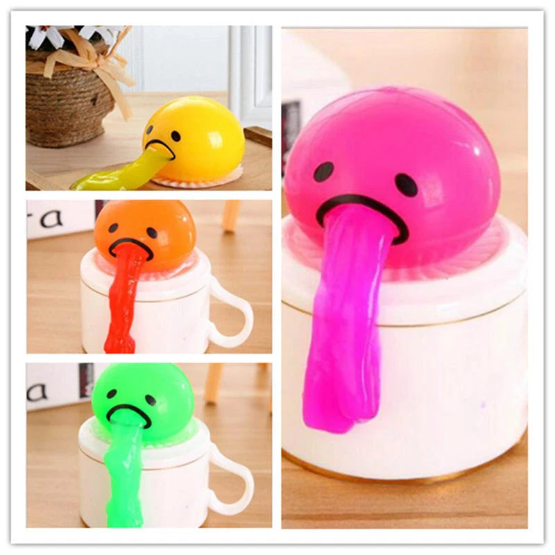 Gudetama Vomiting Egg Toy in green, orange, pink, and yellow