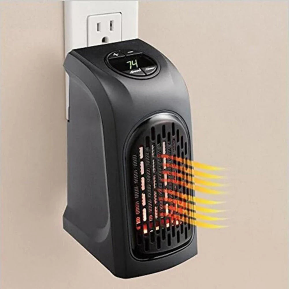 Compact ceramic fan heater with adjustable temperature settings for home and office use