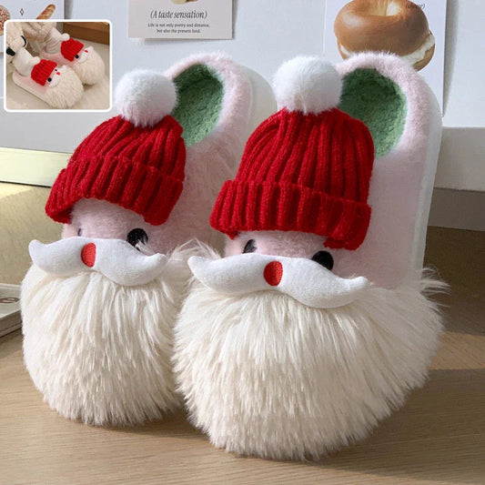Cozy Christmas Santa Claus Slippers for Women - Soft Plush Material, Non-Slip Soles, and Festive Holiday Design