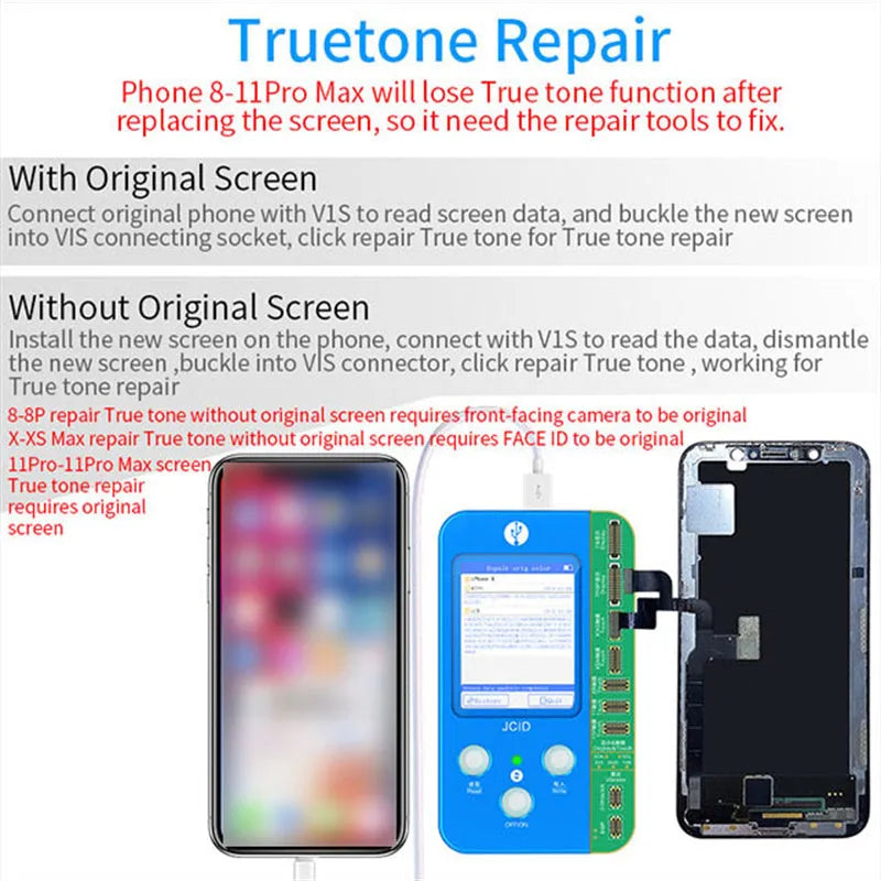 V1SE Pro plastic original colour repair instrument detector for iPhone and Samsung phone maintenance.