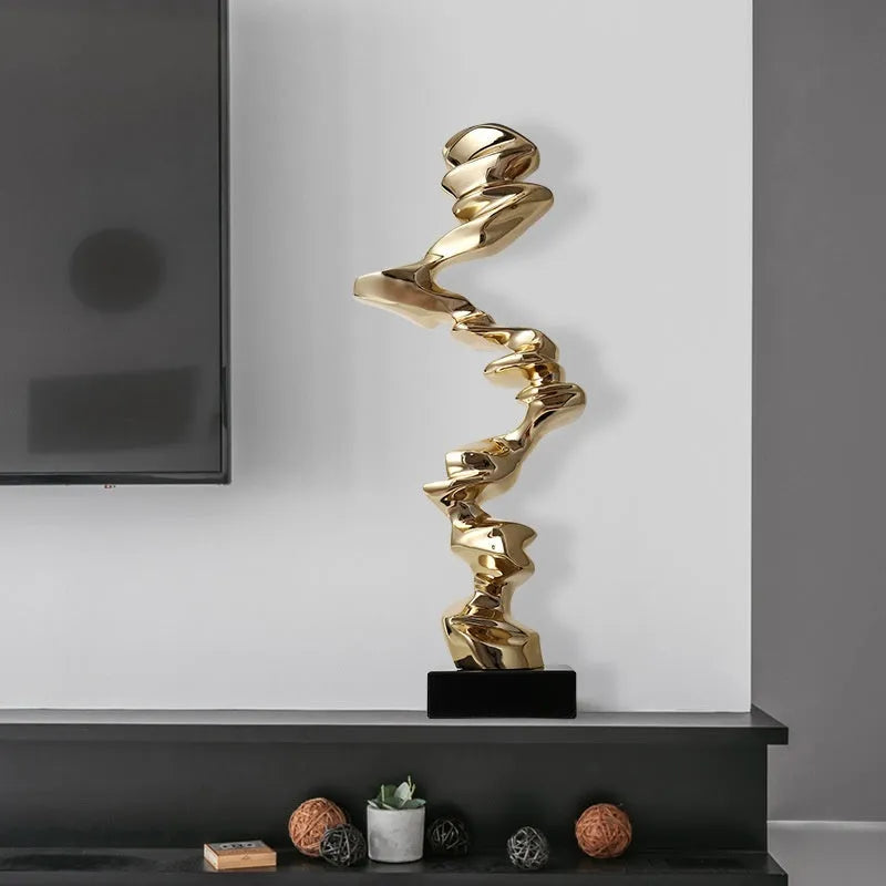 Abstract still life resin sculpture in Ran Ran Rose bright gold, elegant silver or phantom blue for modern decor