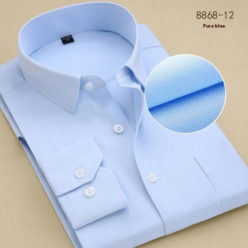 Men's black slim fit long sleeve business shirt in a cardigan style made from cotton.