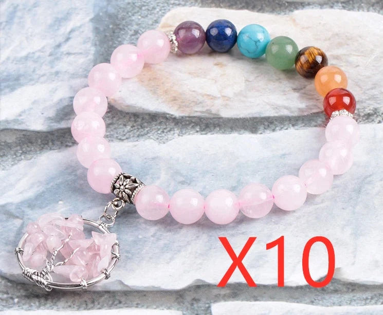 Crystal Beaded Bracelet with seven chakras design and powder crystal beads