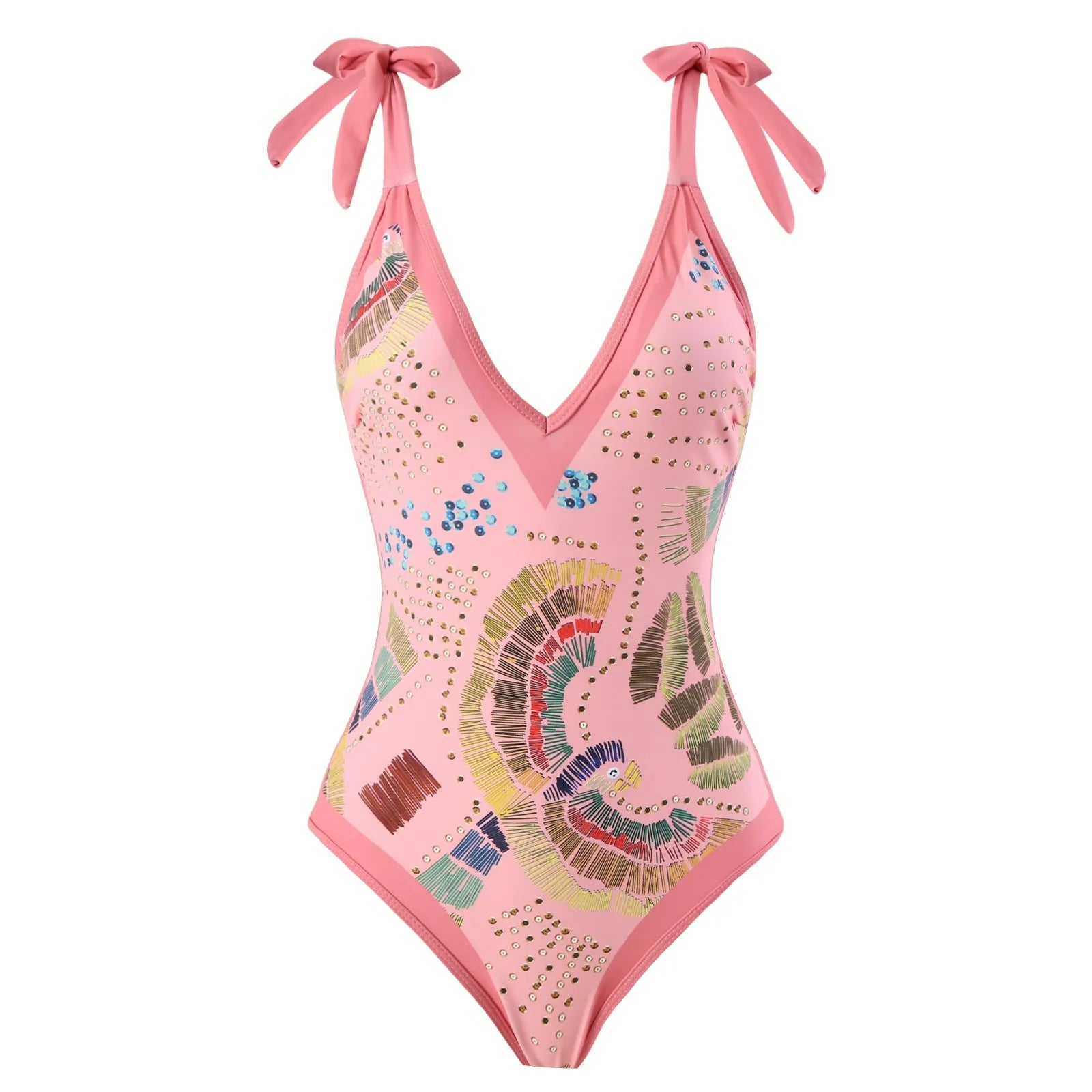 French retro blue one-piece swimsuit with gauze skirt on beach