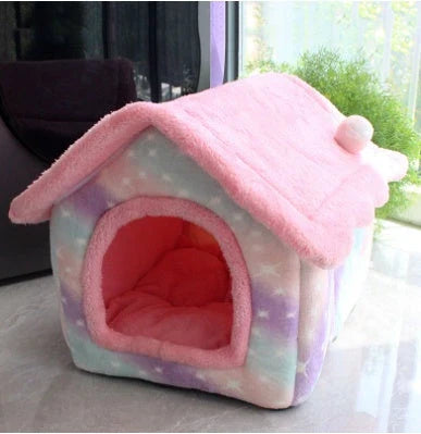 Cozy Pet Cave: Foldable plush dog house with warm removable cushion in various color options