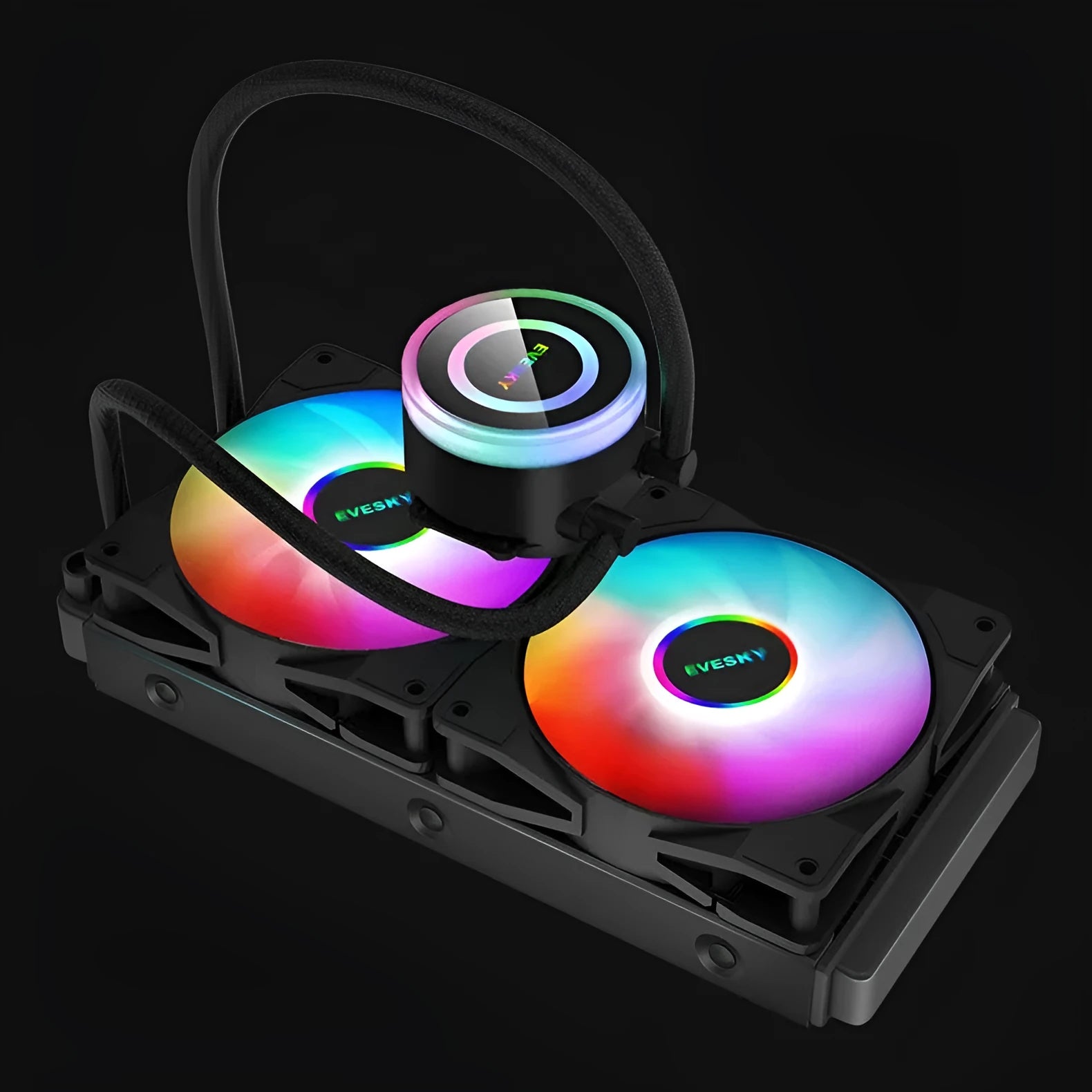 CPU liquid cooler radiator with RGB lighting in aluminium construction for PC cooling