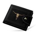 Black men's wallet with animal pattern, zipper closure, and multiple card slots made from PU leather
