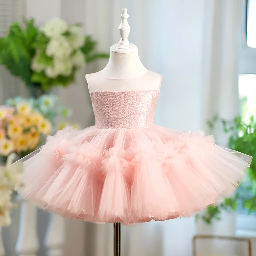 Children's sequined sleeveless girl princess dress in pink, polyester fibre, 80-160cm