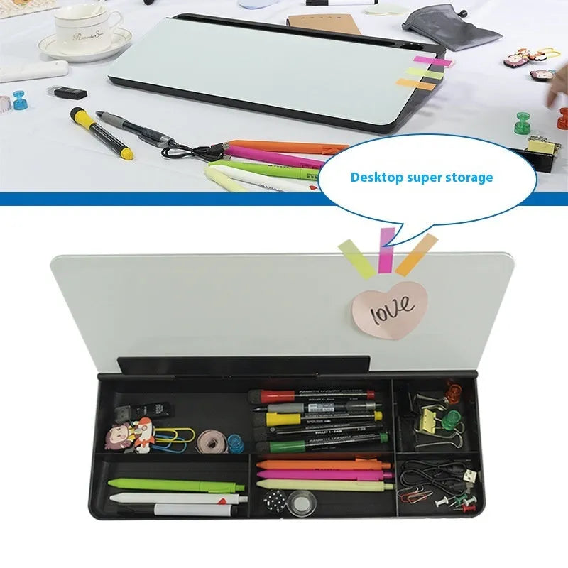 Black desktop glass whiteboard 18x40cm with smooth erasable surface for writing memos