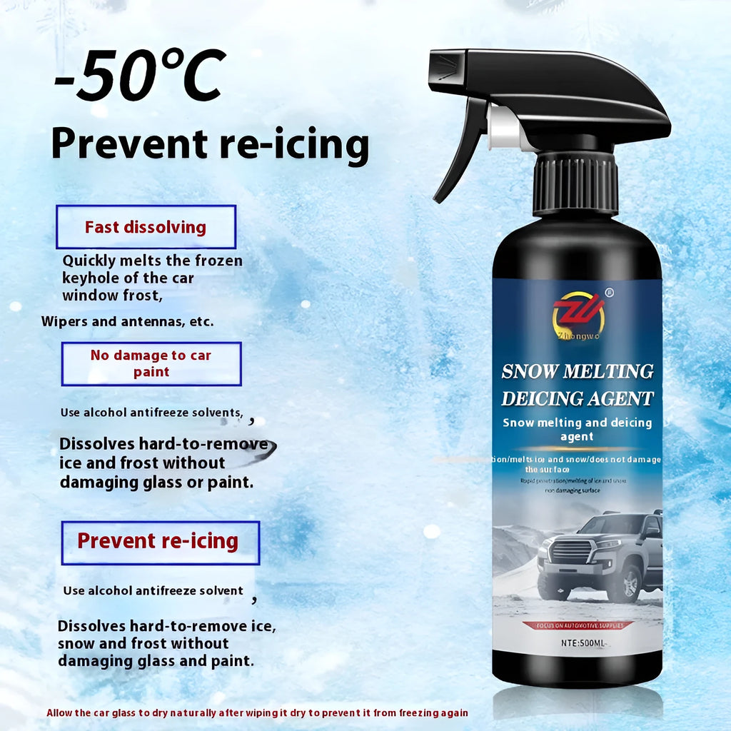 Car glass deicer snow melting agent 500ml black bottle for windscreen ice removal