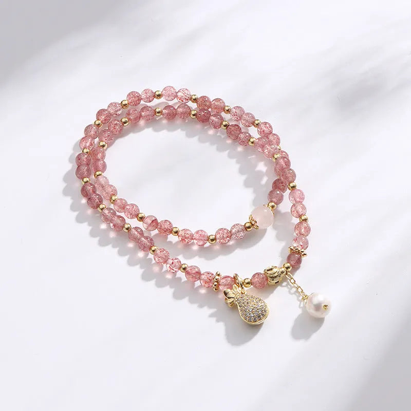 Women's geometric strawberry quartz crystal bracelet for money drawing