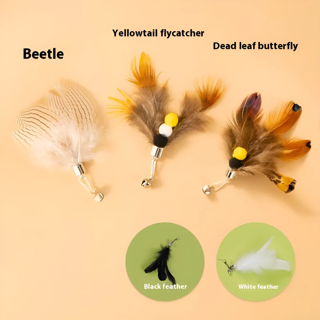 Three steel wire cat toy replacement heads with small flying insect designs in assorted colours.