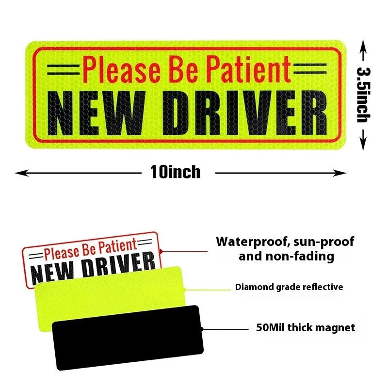 Personalised reflective novice driver bumper sticker, acrylic, 22.5 x 8.5 cm, on a car rear bumper