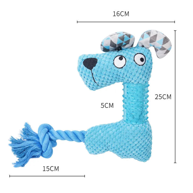 Corn Kernel TPR dog toy with squeaker and cotton rope tail in Blue, Fox size