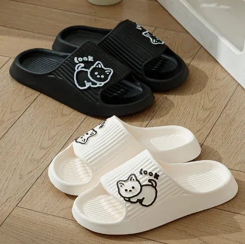 Non-slip women's anti-odor home sandals with EVA sole in multiple colours including puppy white, pink, yellow, caramel, black, and gray