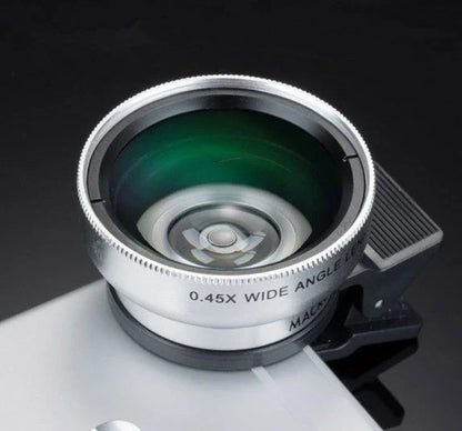 Universal HD mobile phone lens combo with wide-angle and macro capabilities