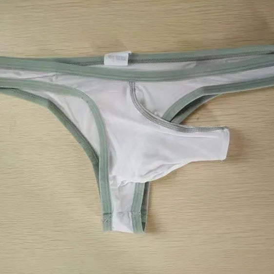 Men's ice silk nylon briefs in army green colour on a white background