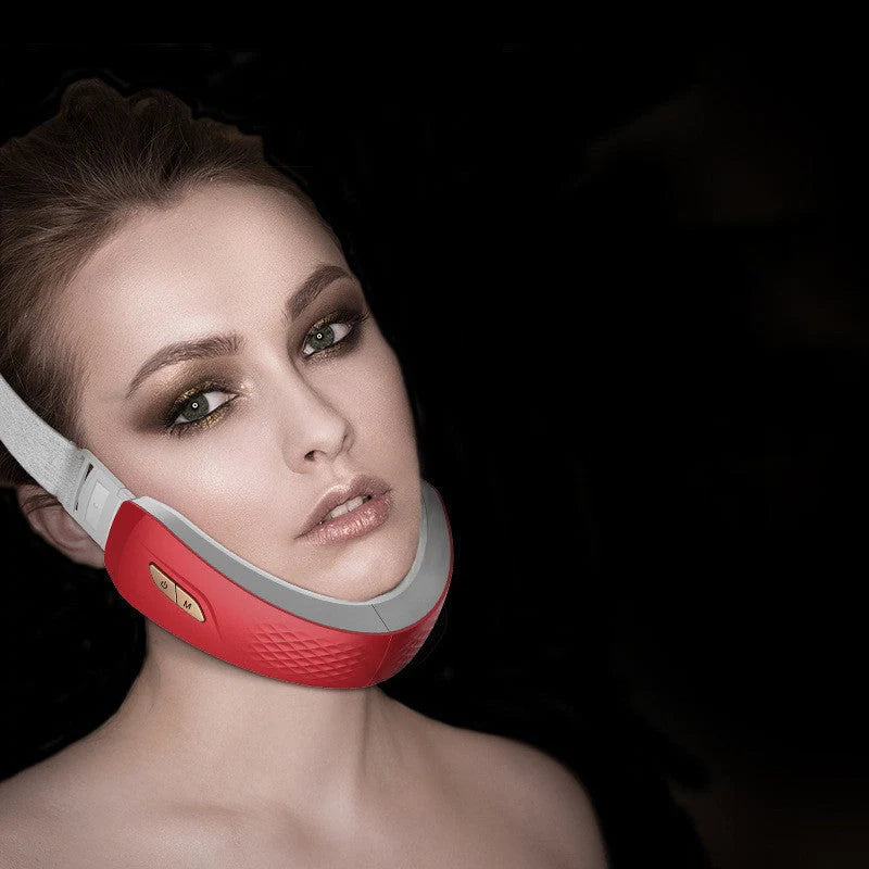 LED Photon Therapy V-shaped Slimming Facial Massager in pearl white and wine red