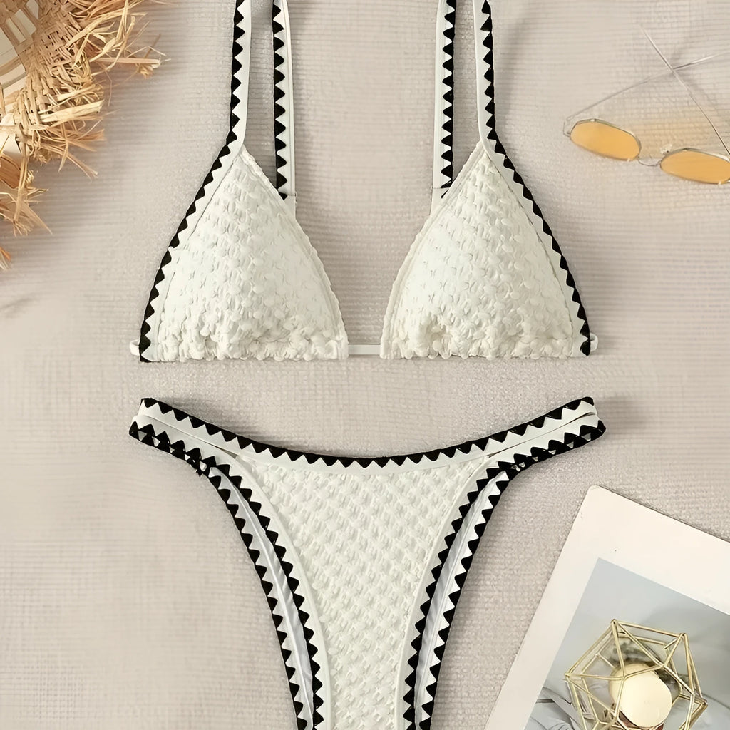 Women's white and blue split bikini swimsuit with briefs for swimming