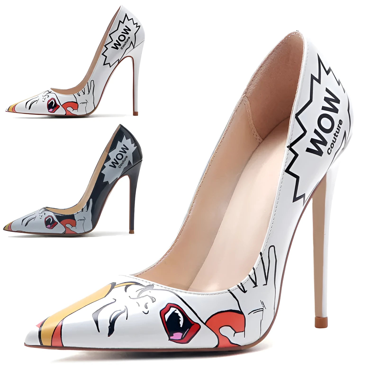 3D printed high heels in black grey with microfiber fabric upper and non-slip rubber sole