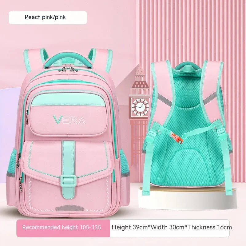Spine protection waterproof Oxford cloth school backpack with striped print in large capacity for primary students
