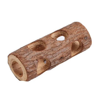 Natural pine wood hamster chew toy with multiple holes for small pets