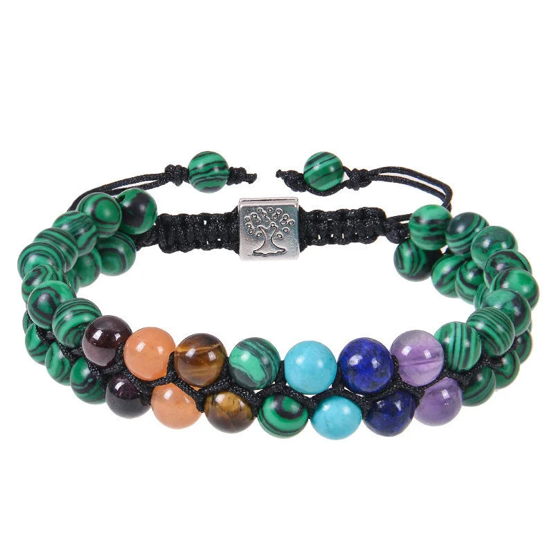Double layer 7 chakra stone bead bracelet with natural gemstones for yoga and meditation