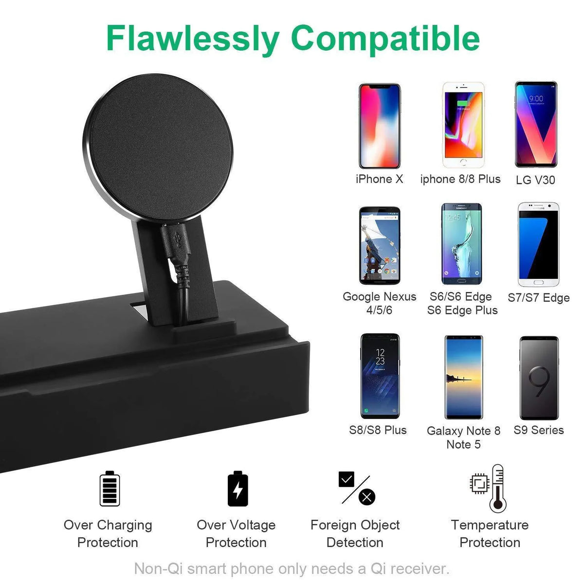 Eight in one wireless charging bracket black with 5 USB ports and wireless charging pad, ABS+PC fireproof material, compact size