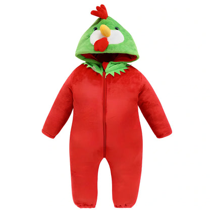 Cotton flannel baby romper with animal print design for winter wear, showing reinforced stitching and soft fabric texture