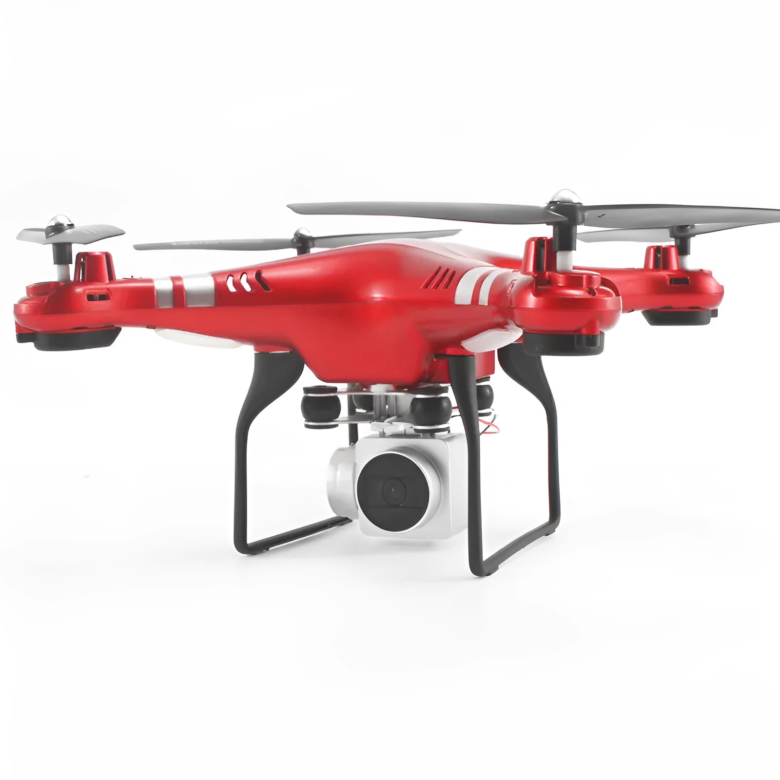 Black aerial photography drone with remote control handle showing HD camera and alloy construction
