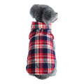 Winter pet dog jacket heavy cotton plaid with reflective webbing, green colour, on a small dog