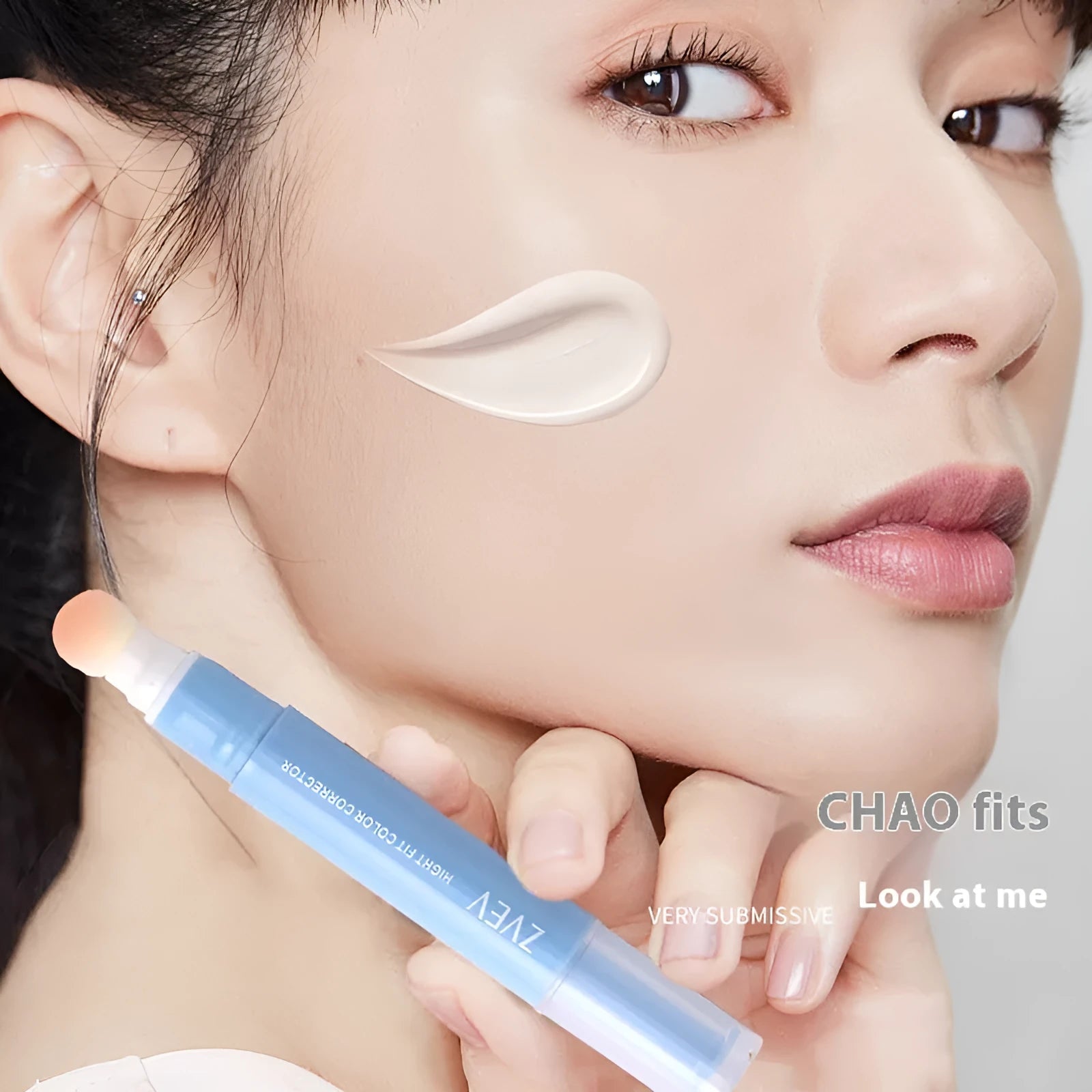 Concealer cream with sponge brush head applicator in three colour options