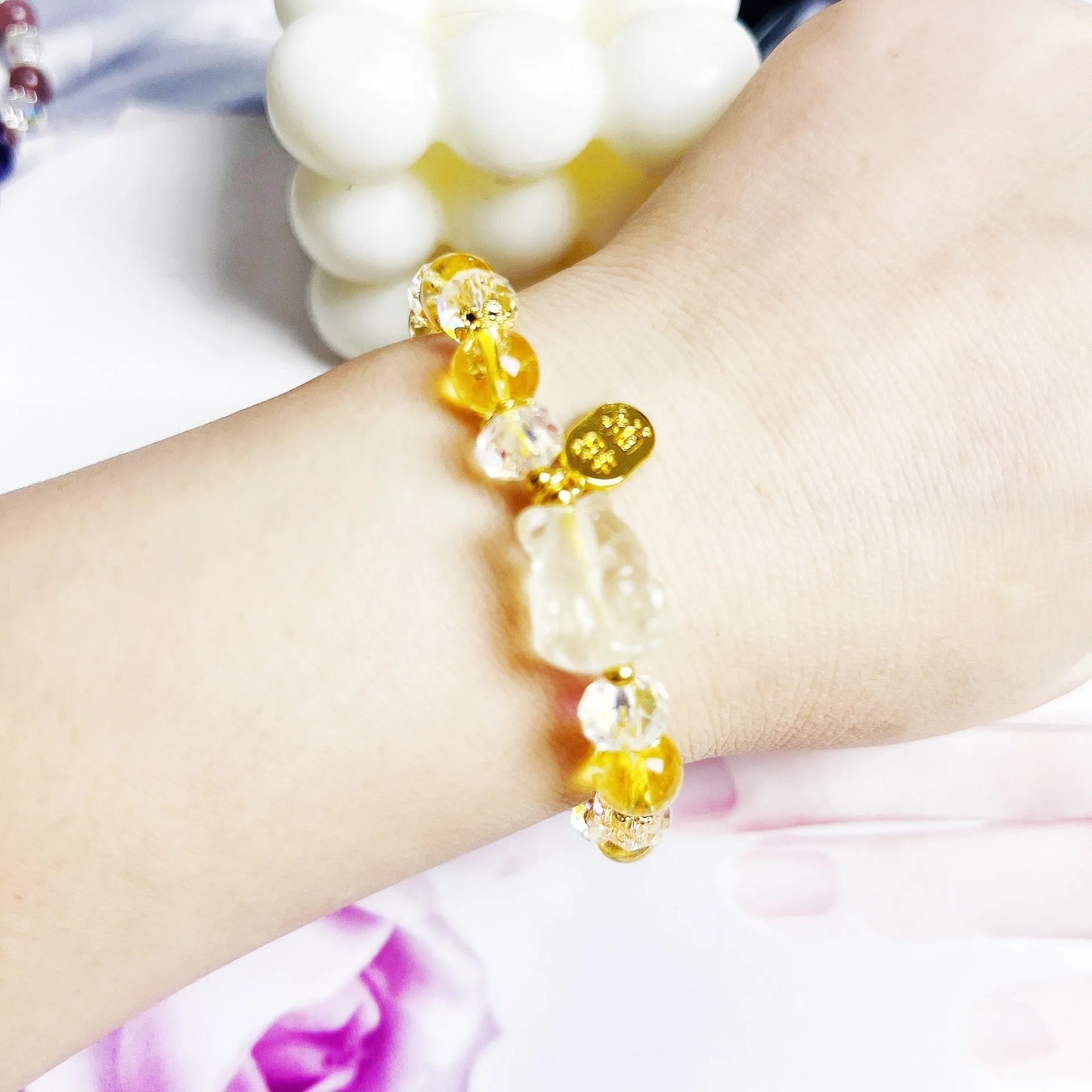 Women's citrine crystal bracelet with nine-tail fox charm design for anniversary gifts
