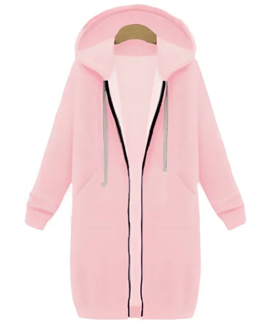 Women's hooded long-sleeved zipper jacket in army green, full length 106cm, 650g broadcloth for winter wear sizes S-5XL