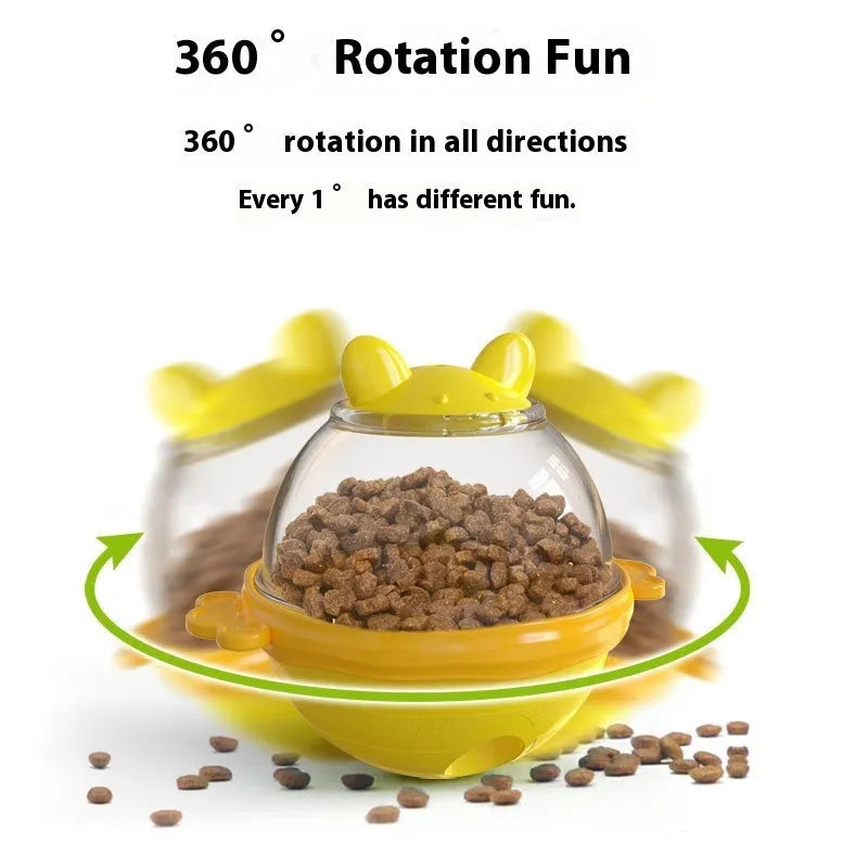 Lake blue TPR slow feeder dog toy, a tumbler-shaped puzzle feeder on a white background