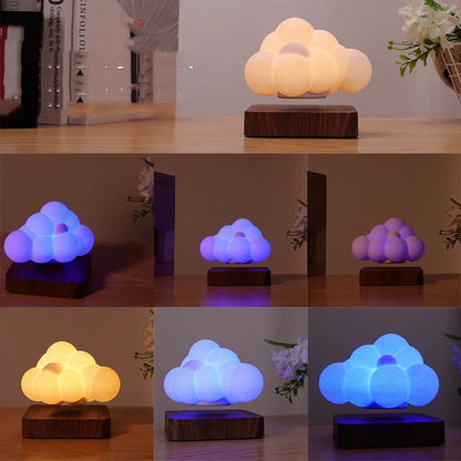 Magnetic Levitation Cloud Lamp floating above base with 3D-printed cloud design