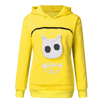Women's cotton hoodie with unique cat pet pocket design in various colours