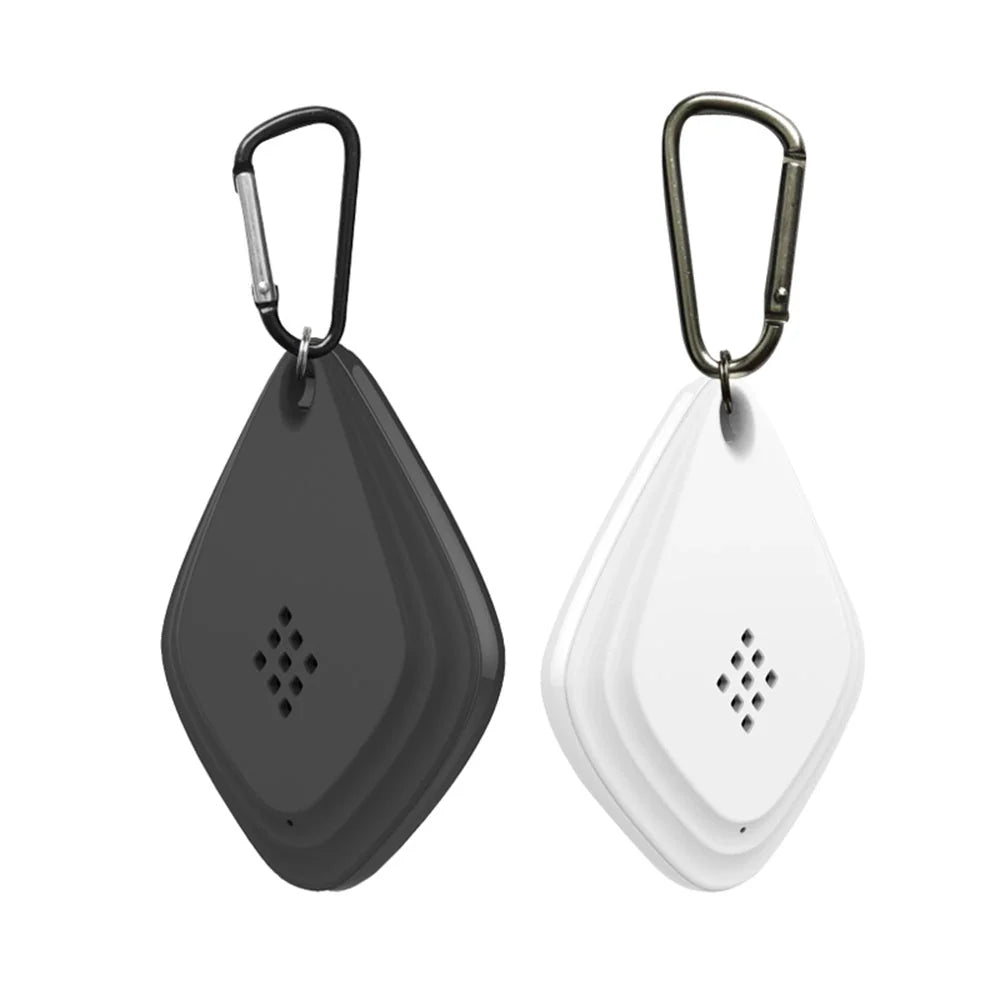 Ultrasonic mosquito repeller in black and white, compact design with USB charging port