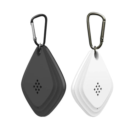 Ultrasonic mosquito repeller in black and white, compact design with USB charging port